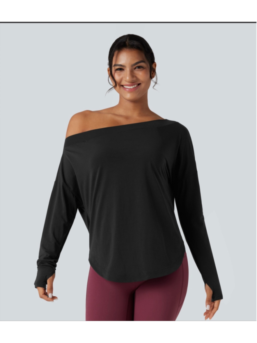 Halara One Shoulder Long Sleeve Thumb Hole High-Low Top w/ Padded Bra Small NWT